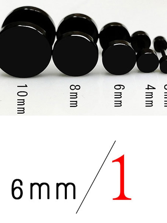 10MM Wide Black Screw Stud Earrings for Men Women Steel Cheater Fake Ear Plugs Gauges Illusion Tunnel for Women