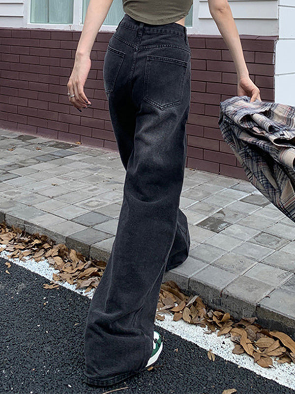 Black and grey velvet vintage wide leg jeans