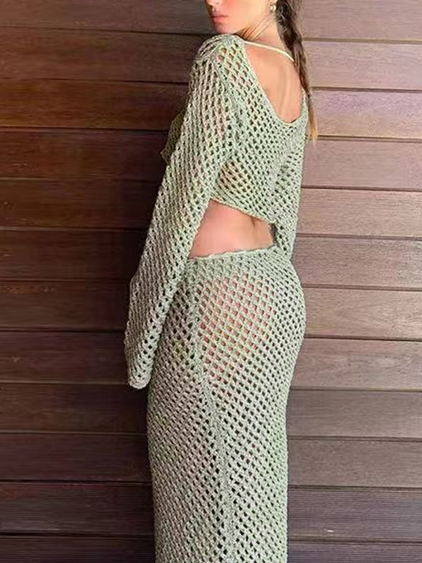 Cutout Cropped Long Sleeve Knit & Maxi Skirt Set