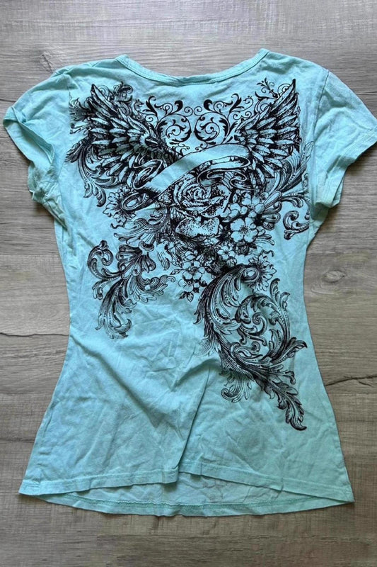 Retro Light Blue Fitted T-Shirt