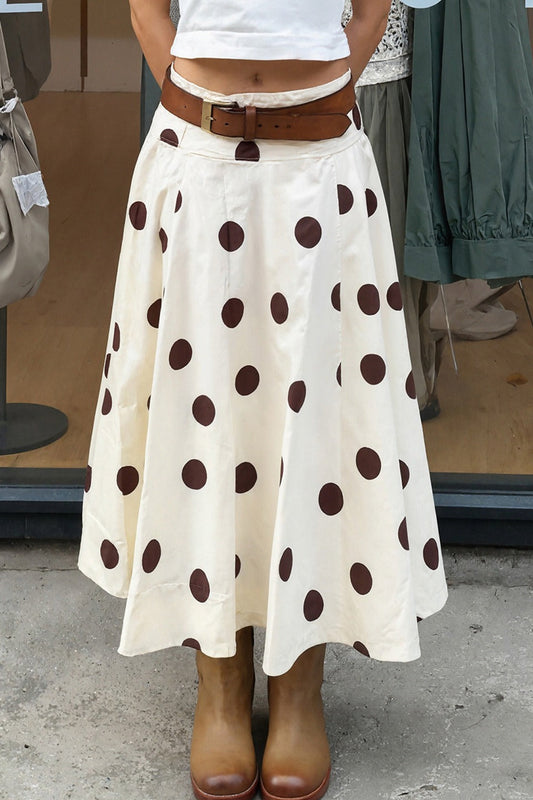 Vintage Polka Dot Flowy Long Skirt