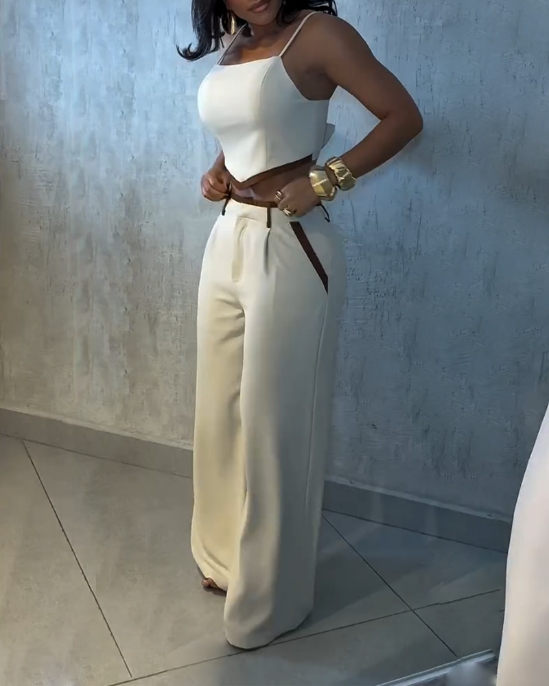 Spliced Lace-Up High-Waisted Straight-Leg Pants Set (Pre-Sale)