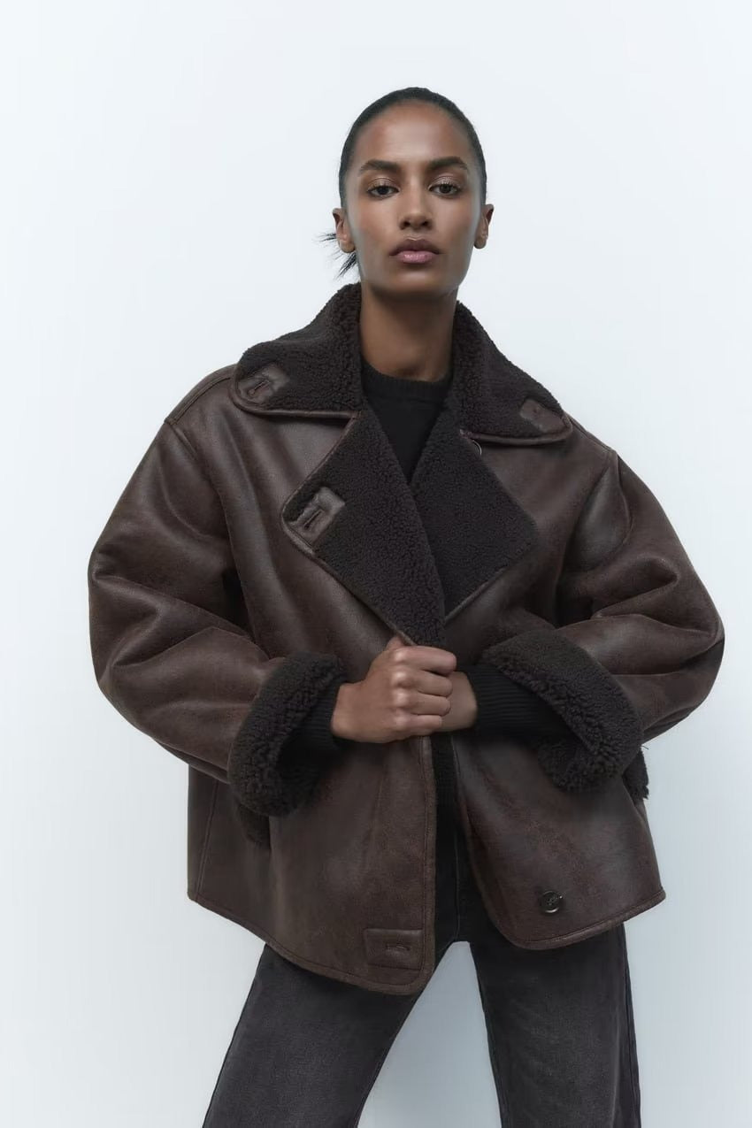 Shearling Suede Relaxed Fit Coat