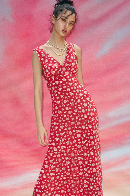 V-Neck Sleeveless Slip Floral Dress