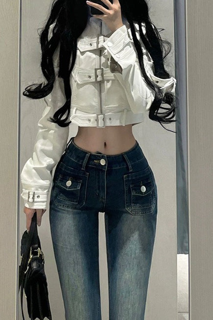 Cyber Punk Cropped Leather Moto Coat