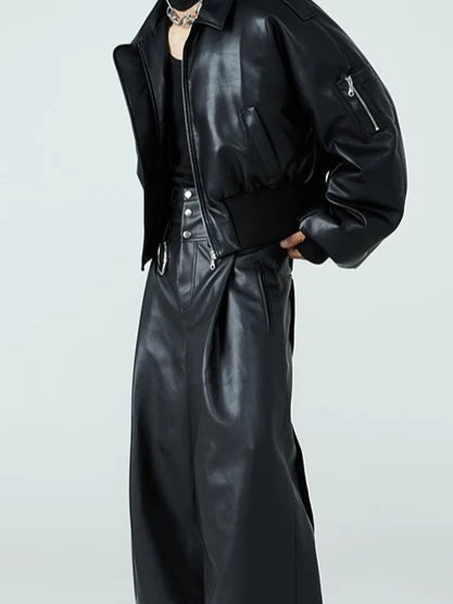 Short Thick PU Leather Jacket