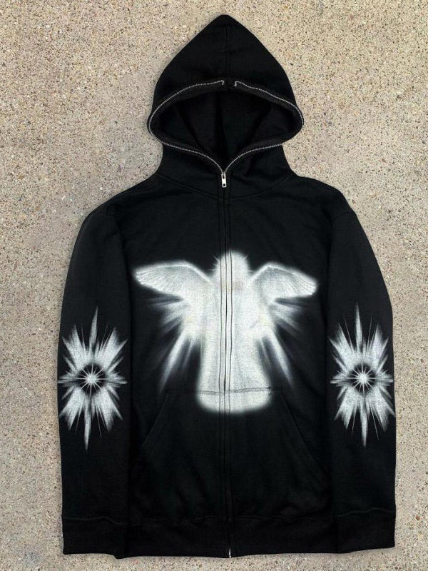 Angel 3D Print Zip-up Long Sleeve Hoodie