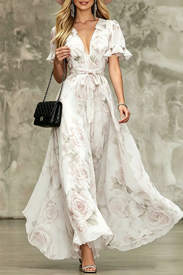 Romantic Ruffle Sleeve Flowy Dress