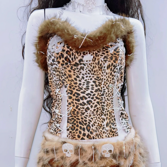 Leopard print fluffy sweetheart neck tube top | Festival Outfits Women | Cheetah Print Top