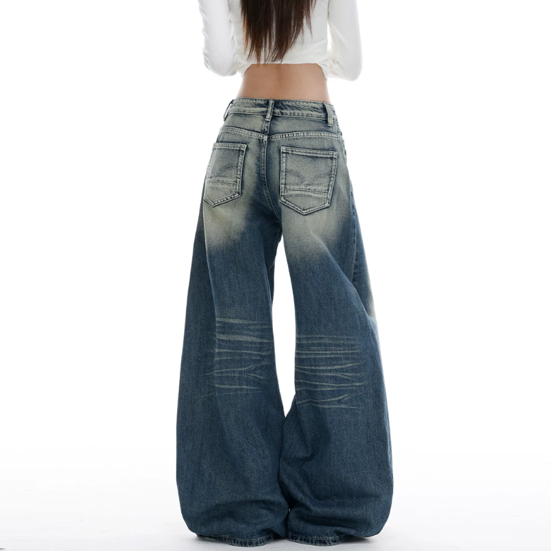 Gradient button pocket zip-up low rise wide leg | Baggy Low Rise Jeans | Festival Outfits Women