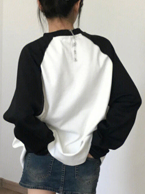 Portrait Graffiti Print Raglan Oversized Long Sleeve Tee