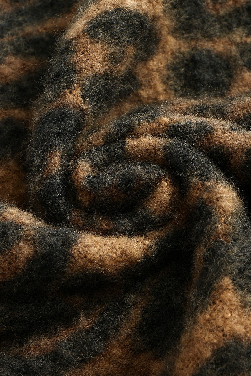 Faux Cashmere Leopard Print Thick Fringed Scarf