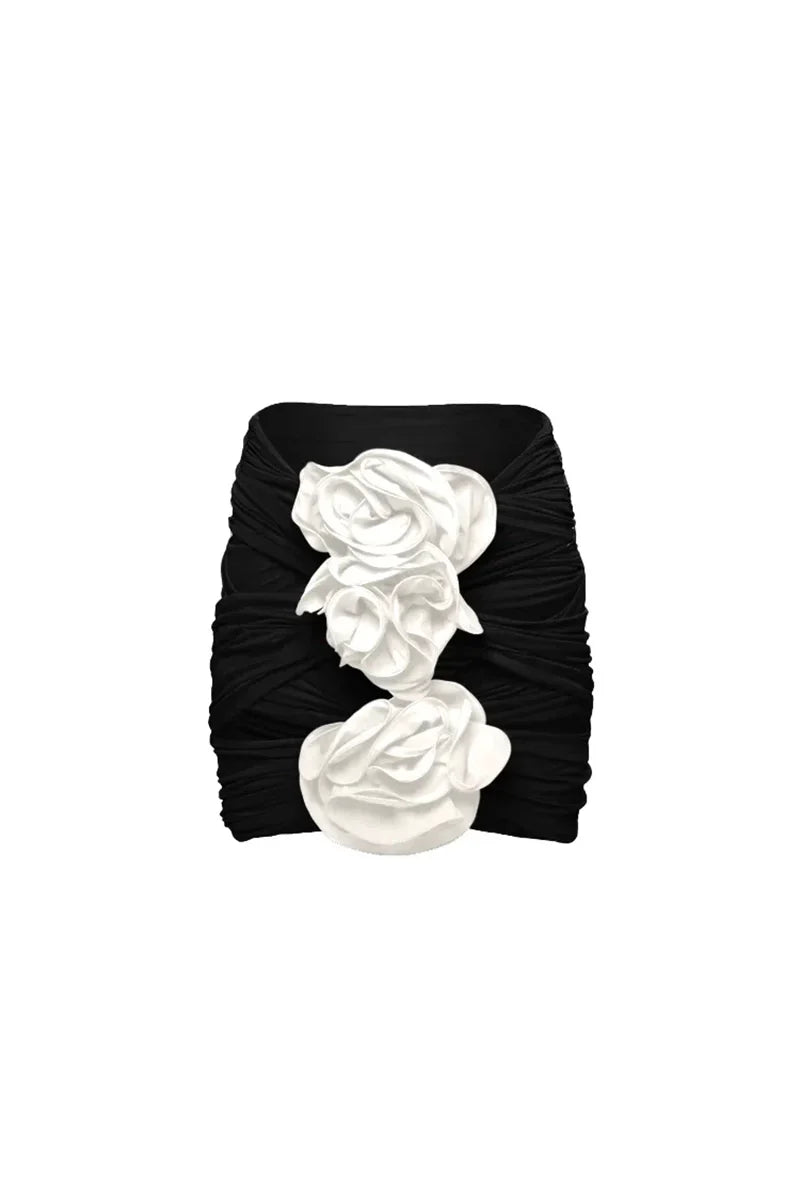 3D Floral Black Swimsuit Set