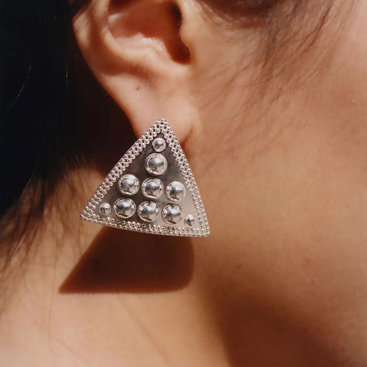 19C Metallic Rhodium Plated Mini Triangle Stud Earrings