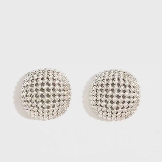 19C Metallic Round Cut Mesh Mini Ball Half Hoop Earrings