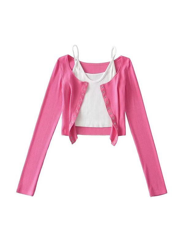 Contrast Color Fake Two Piece Knit
