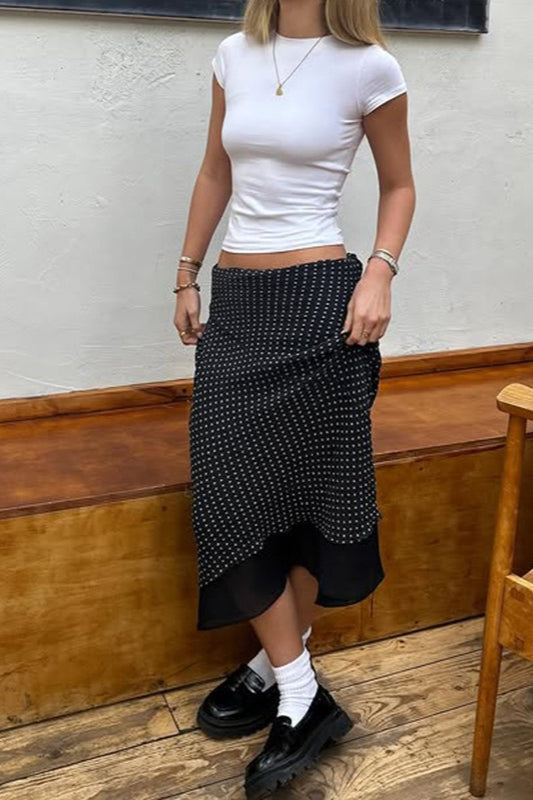 Polka Dot A-Line Mesh Midi Skirt
