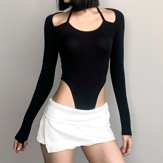 Off shoulder halter solid bodysuit | Festival Outfits Women