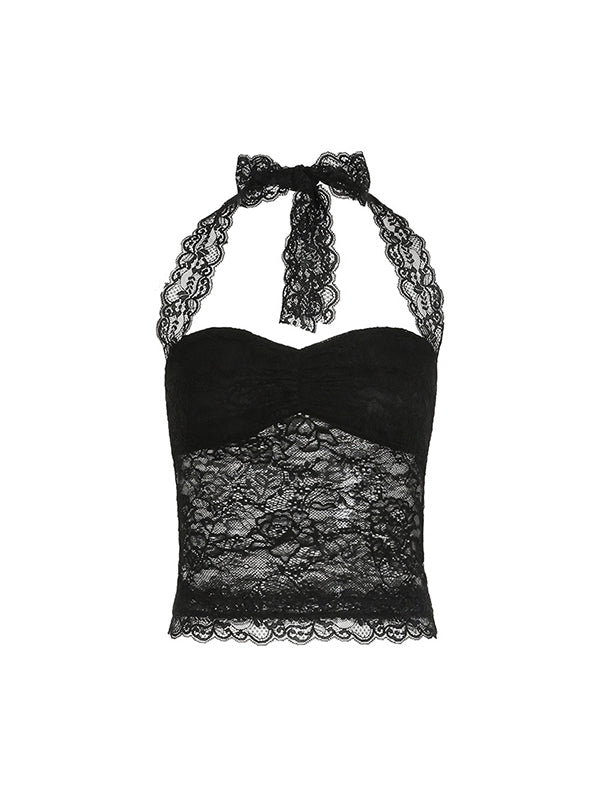 Neck Tie Lace Tank Top