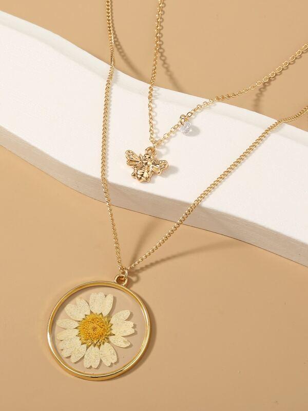 Bee & Flower Charm Layered Necklace for Women