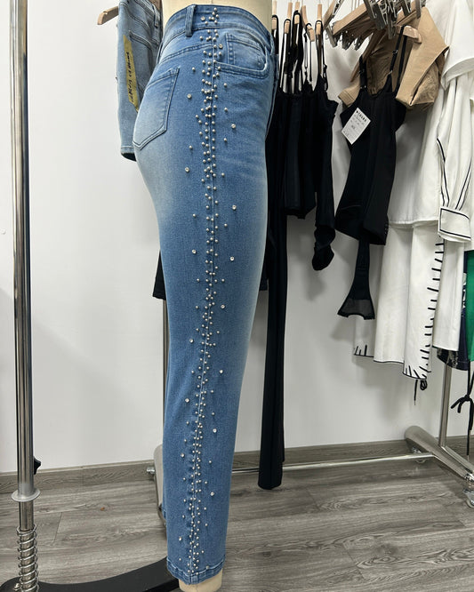 High-Waisted Ornament Straight-Leg Jeans