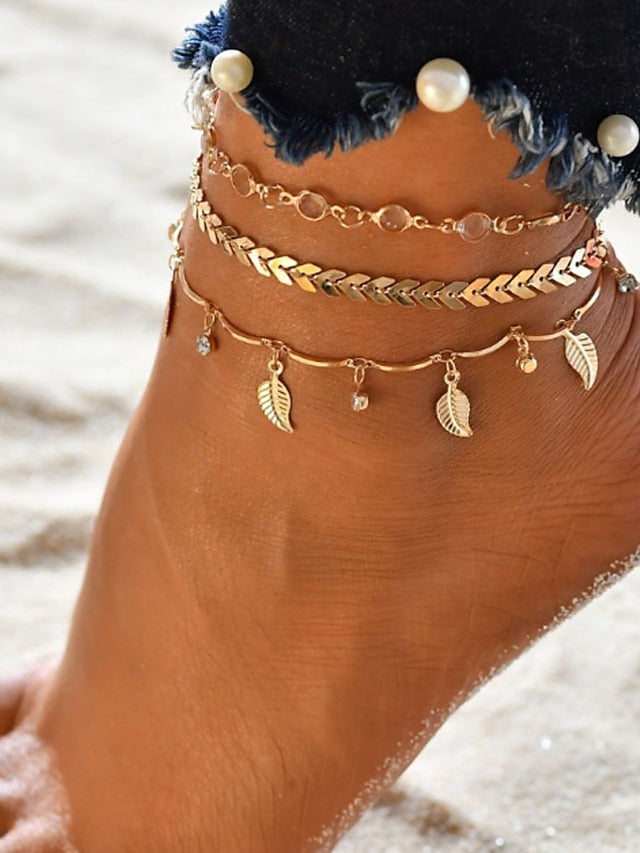 Ankle Bracelet Stylish Sweet Body Jewelry For Daily Beach Classic Alloy Hollow Heart Gold 3pcs for Women