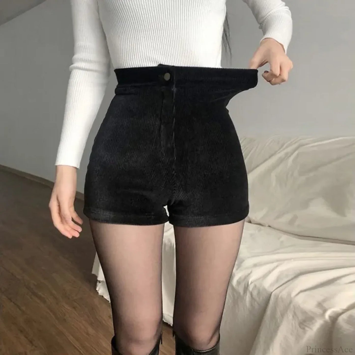 Black PU High Waist Short