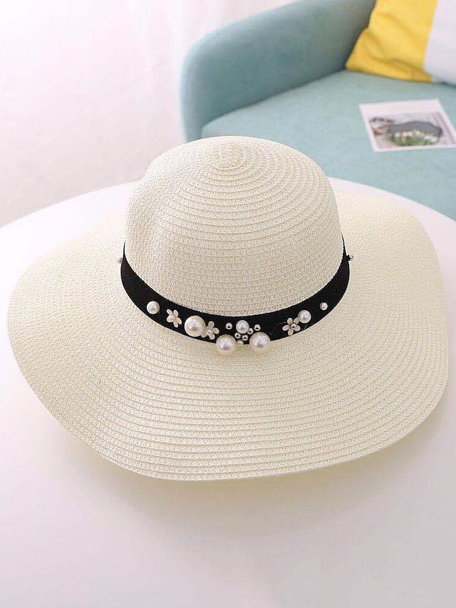 1pcs Lady Round Top Raffia Wide Brim Straw Hats Summer Sun Hats for Women With Leisure Beach Hats for Women