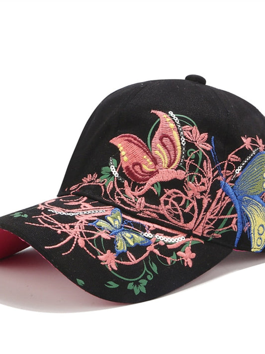 Hat Baseball Cap Black Blue Pink Outdoor Street Dailywear Embroidery Animal Embroidered Flower Windproof Comfort Breathable for Women