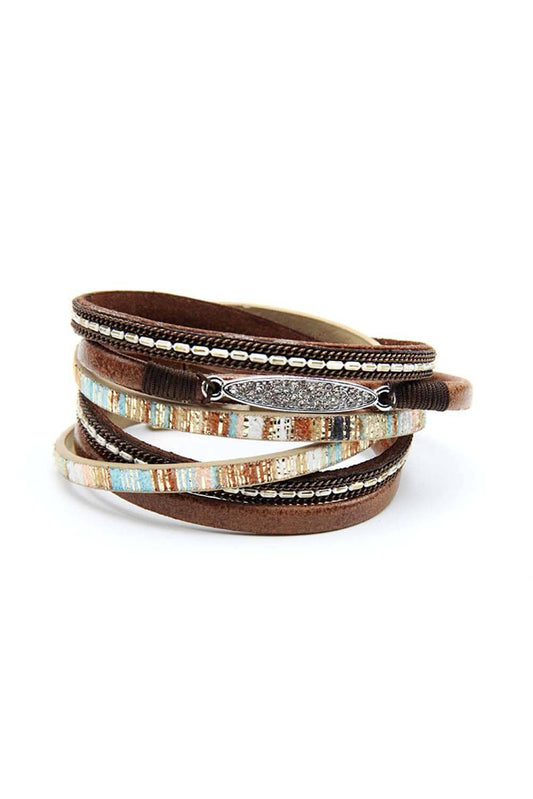 Vintage Leather Colorblock Multi-Layer Bracelet