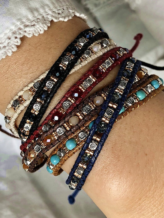 Friendship Bracelet Vintage Bracelet Bracelet Retro Fashion Birthday Vintage Theme Rustic / Lodge Simple Ethnic Vintage Boho Glass Bracelet Jewelry Royal Blue / White / Black For Sport Prom for Women