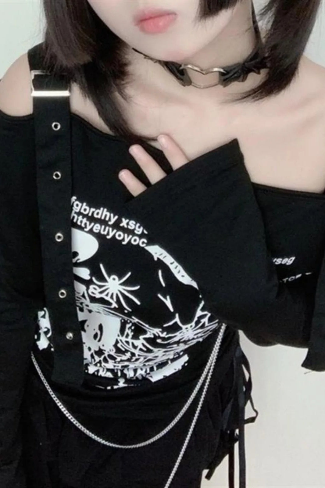 Arcane Stitch Skull Off Shoulder Knit Top