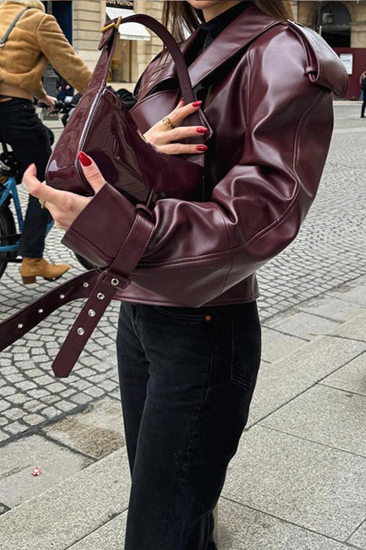 Vintage Adjustable Cuff PU Leather Jacket