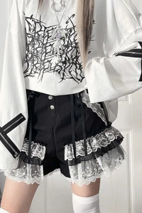 Dark Print Cotton Loose Long Sleeve T-Shirt