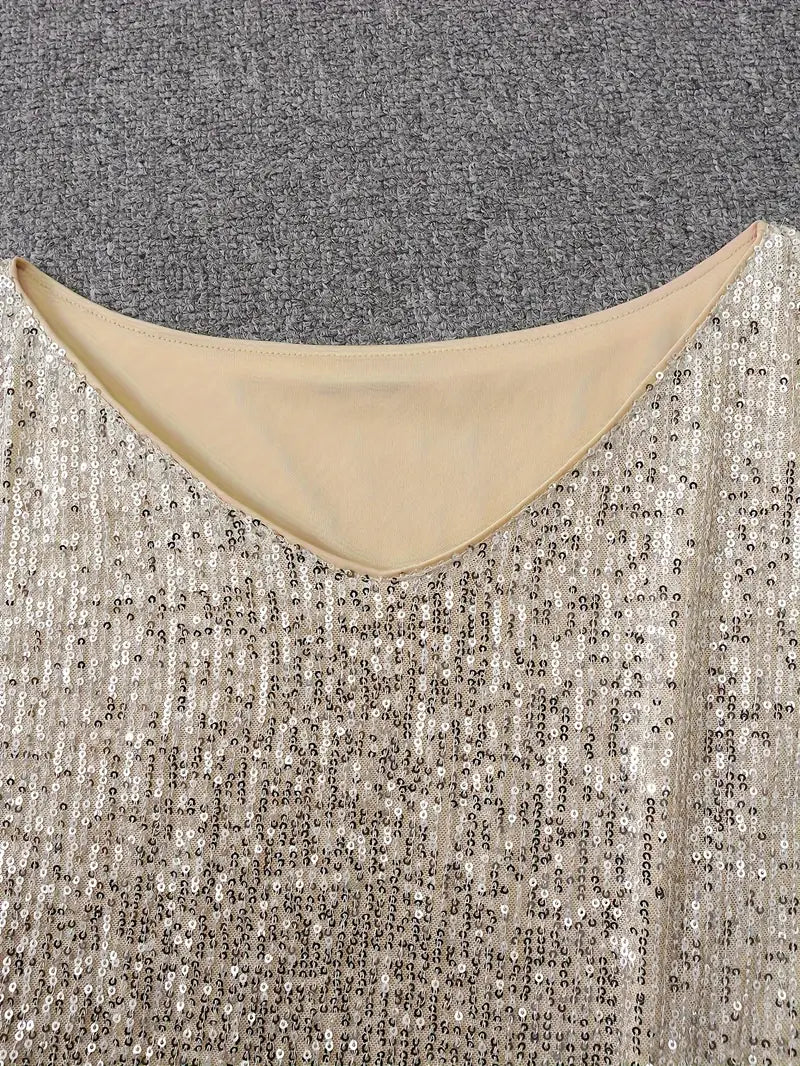 Elegante vestido de lentejuelas con cuello vuelto para mujer | Ideal para primavera/verano