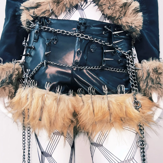 Fluffy long sleeve skull applique hollow out cut out top | Festival Outfits Women