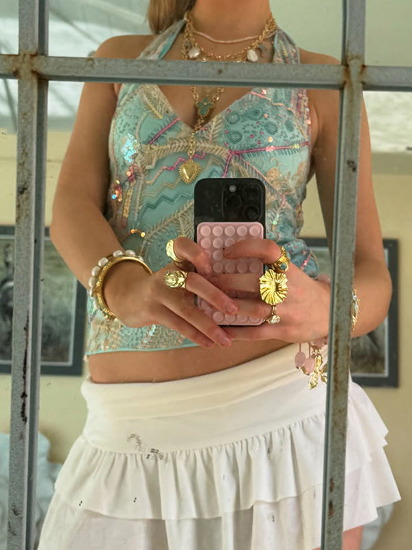 Sequin And Bead Embroidered Casual V-Neck Sleeveless Vest