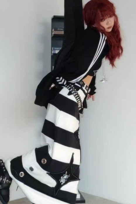 Vintage Punk Skull Print Maxi Skirt