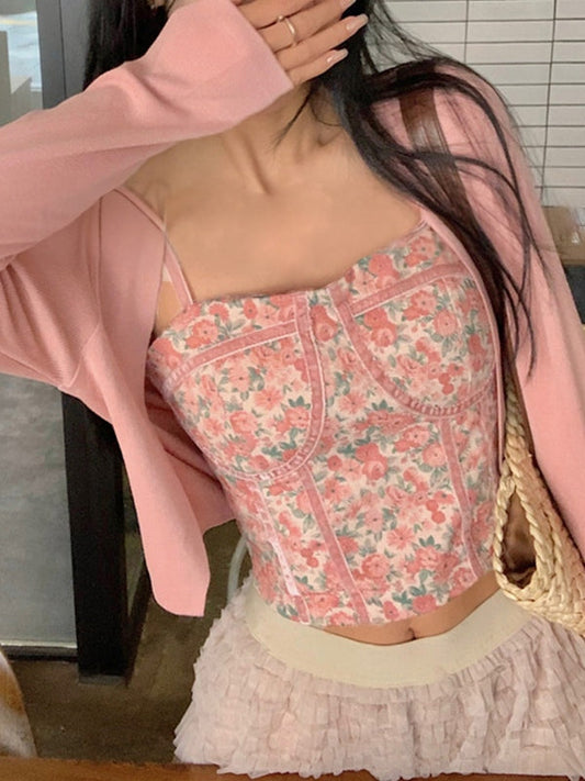 Vintage Short Disty Floral Print Corset Top