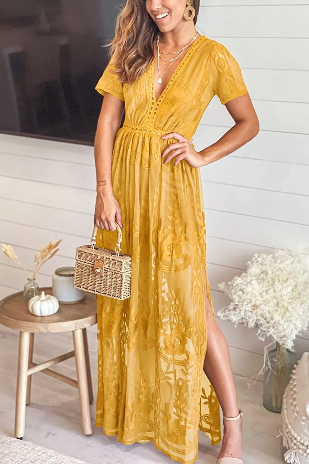 Bohemian Lace Split Beach Maxi Boho Dress
