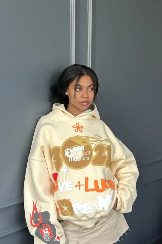 Oversized Letter Puff Print Hoodie