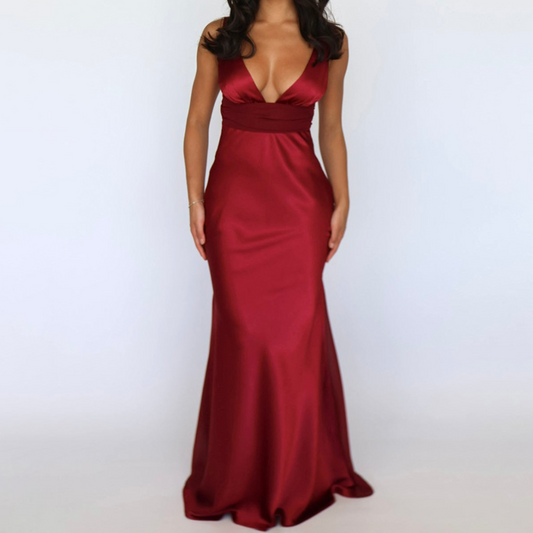 Beaded v neck zip-up satin backless maxi dress | Festival Outfits Women