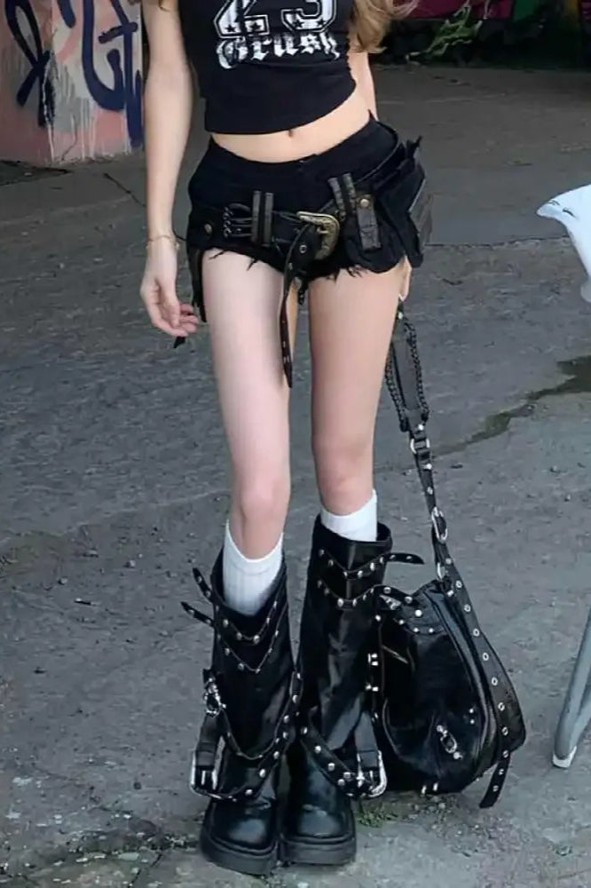 Fashion Y2K Punk Gothic Low Waist Belted Micro Shorts