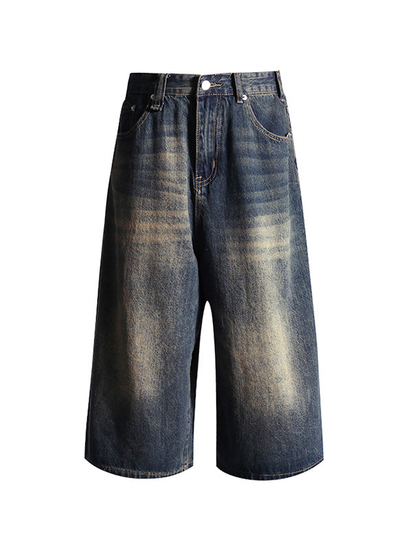 Vintage Distressed Wide Leg Denim Shorts