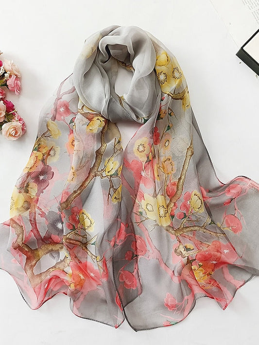 Flower Summer Women Thin Style Scarf Bandana Soft Bandana Female Elegant Shawl Hijab Hairscarves Beach Scarf for Women