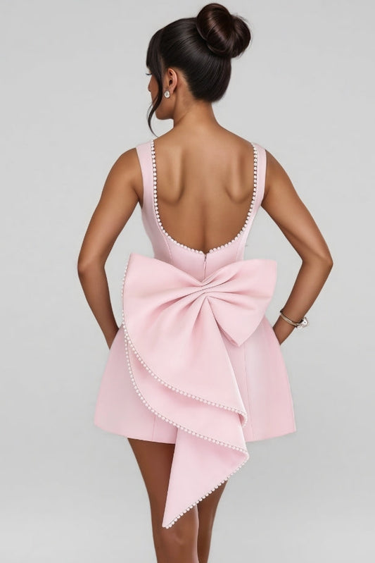 Elegy Pink Backless Bow Mini Dress