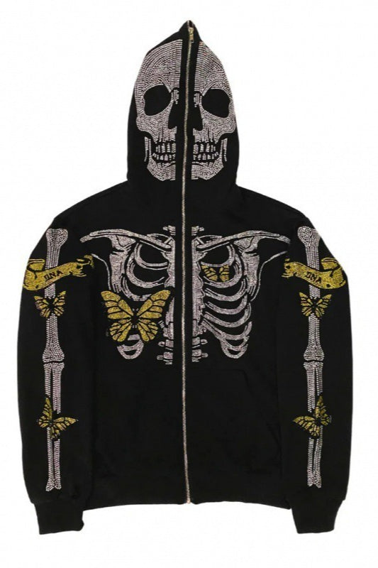 Skull 3D Print Zip-up Long Sleeve Hoodie