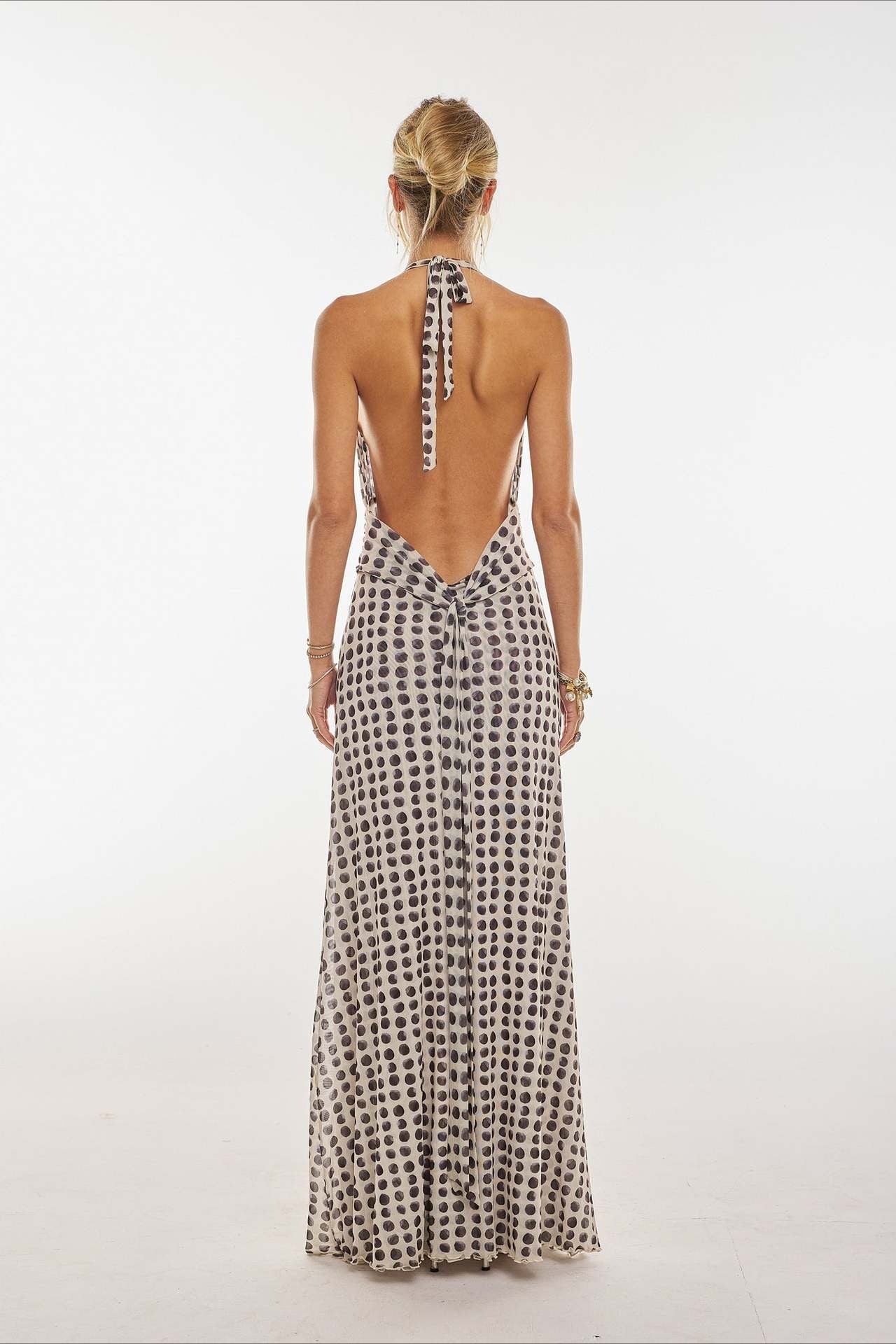 Floral Halter Neck Backless Bodycon Maxi Dress