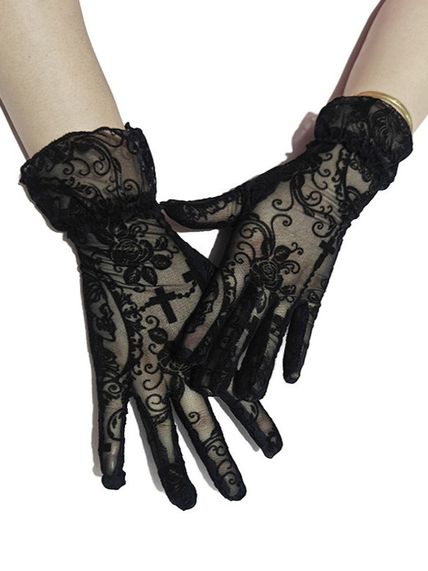 Skull Cross Breathable Mesh Gothic Punk Gloves