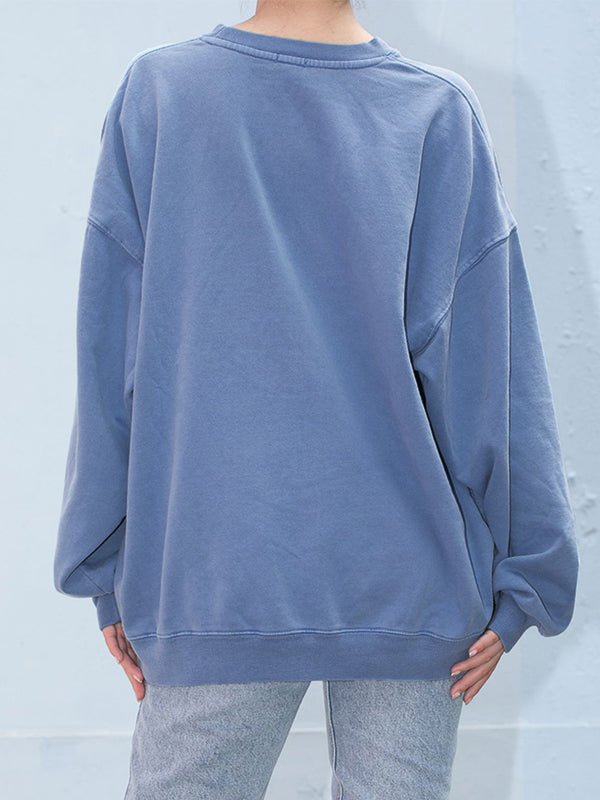 Solid Crew Neck Pullover Sweatshirt
